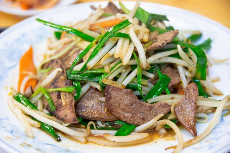 もやし、にら、肉の野菜炒め